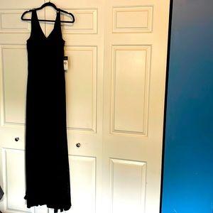 Lauren Ralph Lauren Black Crushed Velvet Gown with Lace Slits Size 12